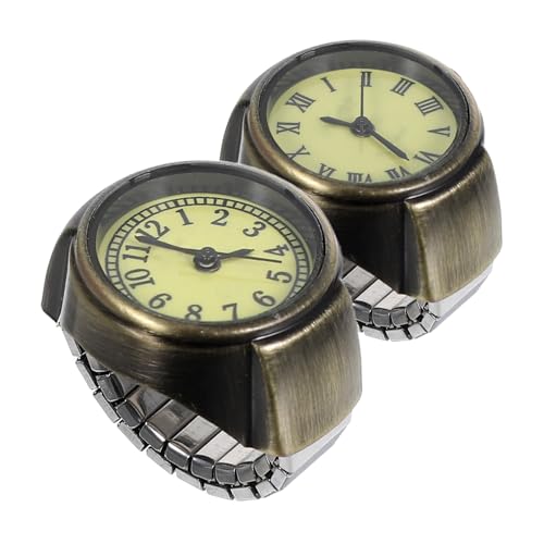 Healvian 2 Stück Fingeruhr Ring Damen Herren Vintage Elastisch Armband Uhr Analog Römisch Arabisch Quarz Paaruhren für Hochzeit Abschluss Feier von Healvian