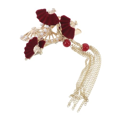 Healvian 2 Stück Flockperlen Quaste Haarklammer Chinesische Haarschmuck für Damen und Mädchen Accessoire für Hochzeiten Partys und Alltag Rot von Healvian