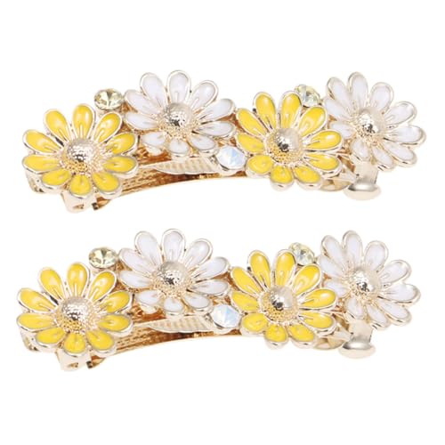 Healvian 2 Stück Gelbe Daisy Haarklammern Damen Blumen Haarspangen aus Langlebiger Legierung mit Sicherem Federmechanismus für Ponytail Haarschmuck Alltag und Festliche Anlässe von Healvian