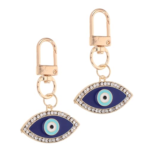Healvian 2stücke Schlüsselanhänger Mit Blauem Auge Teufelsauge-anhänger Aus Metall Mit Strasssteinen Glitzernde Schlüsselanhänger-dekor Für Taschen Und Rucksäcke Blaues Auge von Healvian