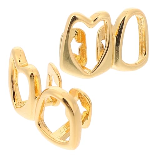 Healvian 2 Stück Goldfarbene Zahnschienen mit Herz Design Leichte Hohl Gearbeitete Zahnabdeckungen für Halloween Rapper Kostüm und Cosplay Zahnschutz Schilde für Damen von Healvian