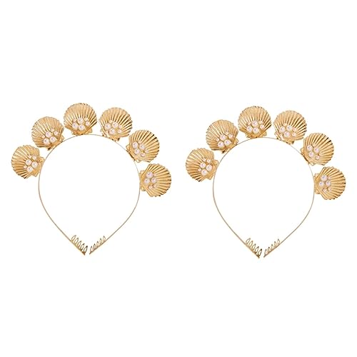 Healvian 2 Stück Goldfarbenes Stirnband aus Legiertem mit Muschel und Perlendekor Rutschfestes Haarschmuck für Frauen Geeignet für Hochzeit Party Strand und Alltag von Healvian