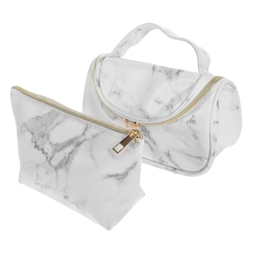 Healvian 2 Stück Große Kosmetiktasche Teiliges mit Marmor Muster Wasserdichtes PU Material Multifunktionale Reise Make Up Tasche für Damen Geräumiger Organizer für Kosmetik und von Healvian