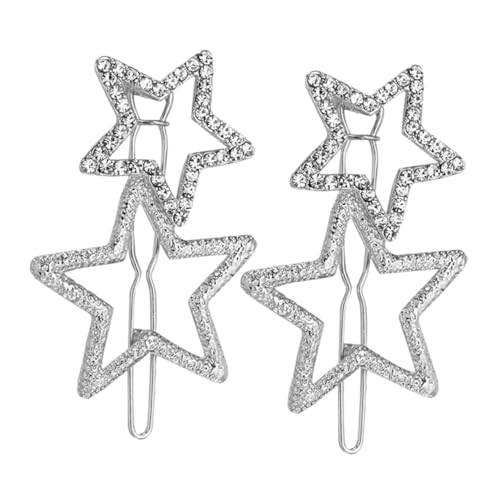 Healvian 2 Stück Haarklammern mit Funkelnden Strass sternen Silberfarbene Dekorative Haarspangen Vielseitige Styling haarschmuck für Mädchen und Frauen für Alltag Party und Hochzeit von Healvian
