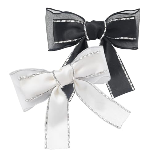 Healvian 2 Stück Haarschleifen Stoff Haarklammern Damen Mädchen Stilvolle Schleifen haarspangen Rutschfest für Hochzeit Party Alltagsstyling Schwarzer und Weißer Haarschmuck von Healvian
