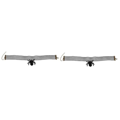 Healvian 2 Stück Halloween Choker Halsreif Spitze mit Vintage Spinnenanhänger Eleganter Schwarzer Schmuck für Party Cosplay und Festliche Anlässe von Healvian