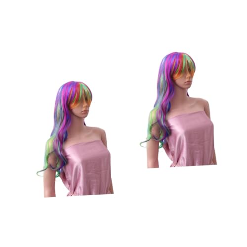 Healvian 2 Stück Halloween Farbverlängerte Regenbogenperücke Damen Lockig Gradient Cosplay Party Fasching Healvian 2 Stück Halloween Farbverlängerte Regenbogenperücke Damen Lockig Gradient Cosplay Party Fasching von Healvian