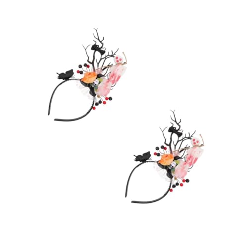 Healvian 2 Stück Halloween Haarreif mit Hirschgeweih und Geist Einzigartiges Cosplay Stirnband mit Blumenkronen Design Schwarz Party und Festtagskopfschmuck für Halloween und Themenfeiern von Healvian