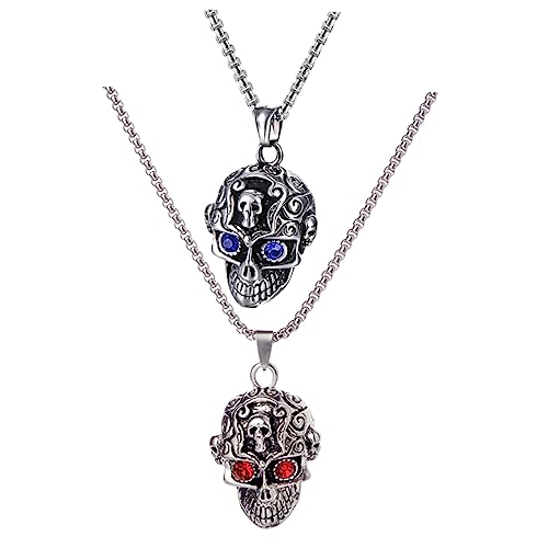 Healvian 2 Stück Halloween Skull Halskette Gothic Punk Schmuck für Männer und Frauen Perfektes Halloween Accessoire Auffällige Kette für Jede Gelegenheit Zufällige Farbe Zufällige Farbe von Healvian