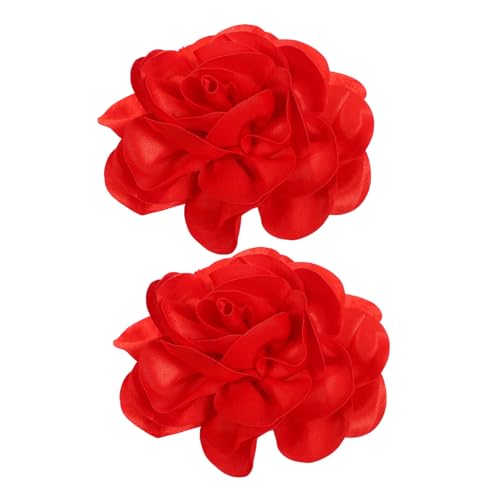 Healvian 2 Stück Handgefertigte Große Blumenbrosche Satin Anstecknadel für Damen Hochzeit Party Vielseitiges Modeaccessoire Rot von Healvian