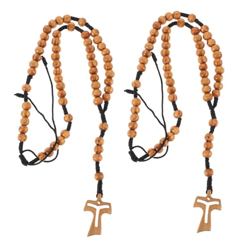 Healvian 2stücke Schmuckseil Mit Kreuz Für Männer Kettenhalskette Aus Holz Gebetsperlenhalskette Mit Rosenkranzperlen Herrenhalskette Für Religiöse Anlässe Vintage-perlenhalskette von Healvian