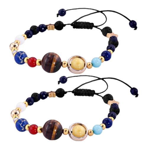 Healvian 2 Stück Handgefertigtes Sonnensystem Armbänder für Frauen und Jugendliche Langlebige Stern und Mondperlen Vielseitiger Schutzstern Schmuck für Alltag Party und Entspannung von Healvian