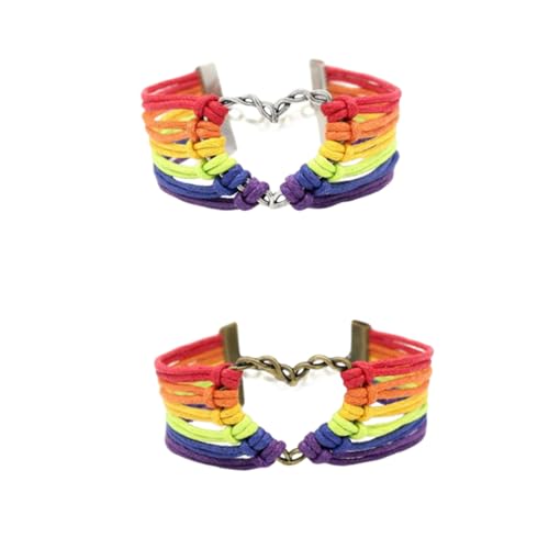 Healvian 2 Stück Handgewebtes Retro Handgelenk Armband mit Metallherz Regenbogenfarbe für Gay Lesbian Bronze Silber Langlebig Healvian 2 Stück Handgewebtes Retro Handgelenk Armband mit Metallherz Regenbogenfarbe für Gay Lesbian Bronze Silber Langlebig von Healvian