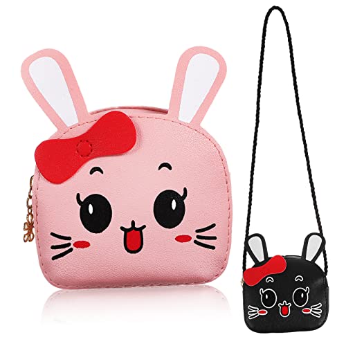 Healvian 2stücke Kawaii Umhängetasche Für Mädchen Kleine Kaninchen Geldbörsen in Rosa Und Schwarz Niedliche Schultertaschen Für Alltag Reisen Und Einkaufen von Healvian