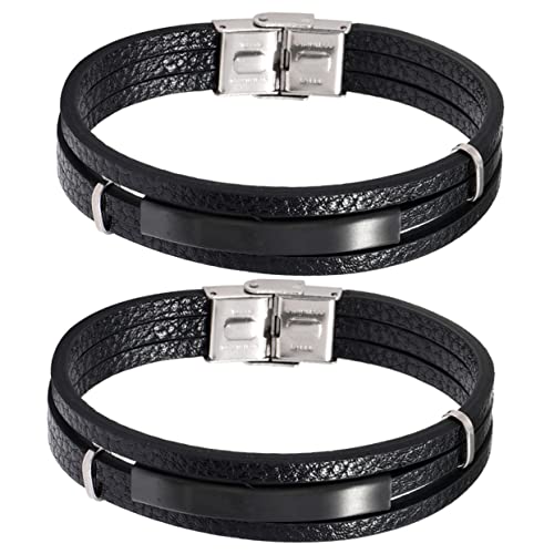 Healvian 2 Stück Herren Armband Schwarzem Teiliges Mehrschichtiges Modisches Punk Armband für Hip Hop Langlebig Leicht Einzigartiges Design für Modebewusste Männer von Healvian