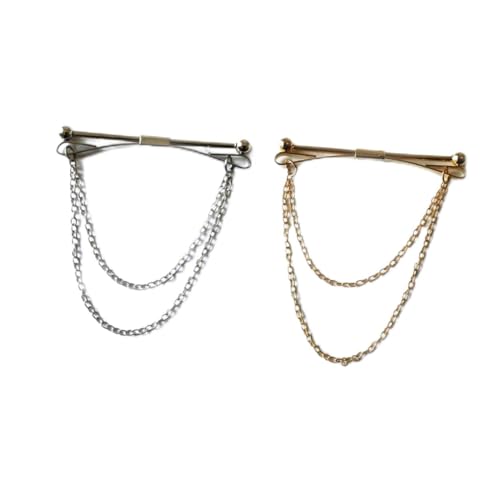 Healvian 2stücke Herren Kragennadeln Mit Kette Aus Edelstahl Gold Und Silber Glänzend Anlaufgeschützt Kombinierbar von Healvian