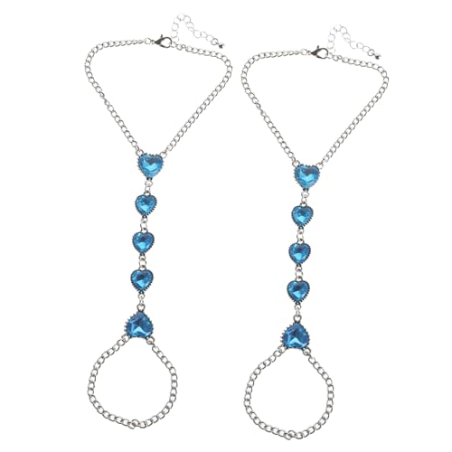Healvian 2 Stück Herz Fußkettchen Damen Blau mit Strass Stilvolle Zehenkette Fußschmuck für Sommer Strand Fußkette Boho Accessoire von Healvian