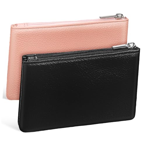 Healvian 2 Stück Kleine Geldbörse Damen mit Reißverschluss Kompakte Münzbörsen aus Strukturiertem Material Modische Clutch Portemonnaie in Schwarz und Vielseitig für Münzen Karten und von Healvian