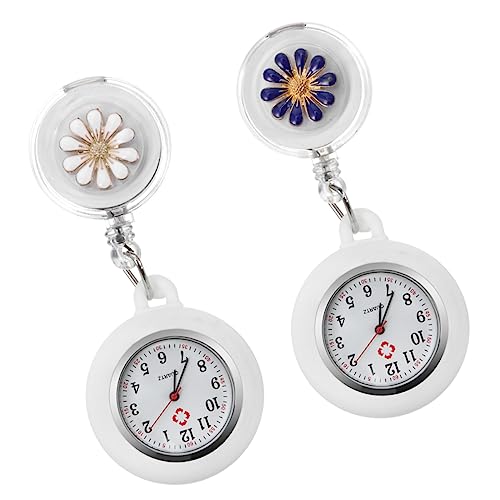 Healvian 2stücke Taschenuhr Einziehbar Mit Clip Für Krankenschwestern Und Ärzte Tragbare Uhr Mit Blumenmuster Robuste Uhr Für Medizinisches Personal von Healvian