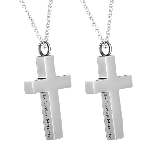 Healvian 2 Stück Kremationskreuz-Halskette: Asche-Urnen-Medaillon-Anhänger – Gedenkkette aus – Gedenk-Asche-Urnen-Anhänger für Frauen und Männer von Healvian