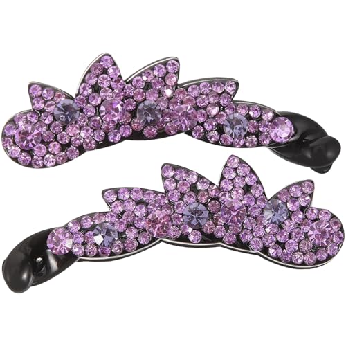 Healvian 2 Stück Kristall Bananen Haarklammern mit Strass Kleine Ponytail Clips für Feines und Dickes Haar Modischer Haarschmuck Damen Elegante Fixierung für Alltag und Party von Healvian