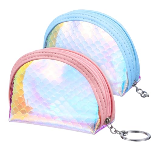 Healvian 2 Stücke Meerjungfrau Mädchen Geldbörse Kleine Reißverschluss Clutch Niedliche Multifunktionale Wechselgeldbörse für Damen mit Schlüsselring von Healvian