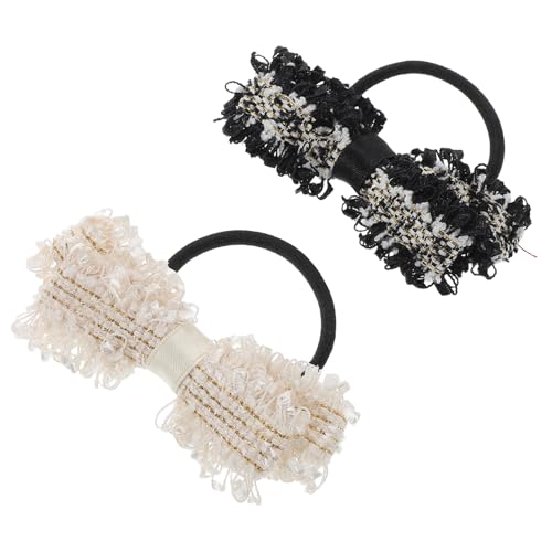 Healvian 2 Stück Lässige Spitzen Haargummis mit Schleifen Knoten Fest Sitzende Haargummis für Damen Vielseitige Haaraccessoires für Schule Event und Alltag Schwarz und Beige von Healvian