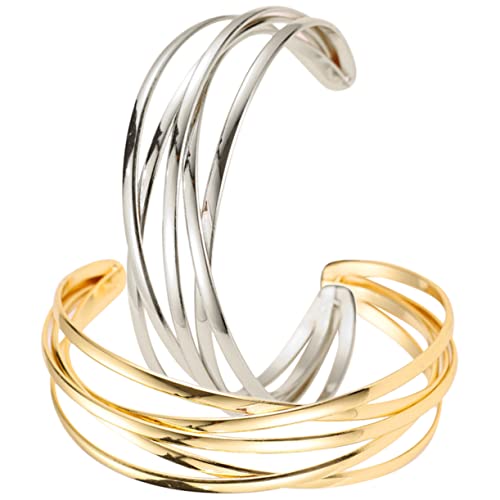 Healvian 2 Stücke Multilayer Armreif Damen Legierungsarmbänder für Handgelenk Modischer Schmuck für Frauen Goldfarbene Vintage Stil Armbänder für Festivals und Besondere Anlässe von Healvian