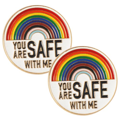 Healvian 2 Stück Metal Rainbow Brooches Bunte Emaille Anstecknadeln für Frauen Langlebige Metallbroschen mit You Are Safe Schmuck Badges für Kleidung Taschen Rucksäcke von Healvian