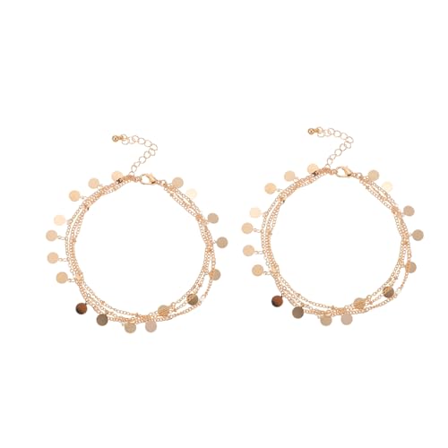 Healvian 2 Stück Metallfarbene Damen Fußkettchen Mehrschichtiges Filigranes Bein schmuck Strand und Outdoor Stilvolle Beach Anklets für Frauen Modische Fußkette mit Glitzernden Details von Healvian