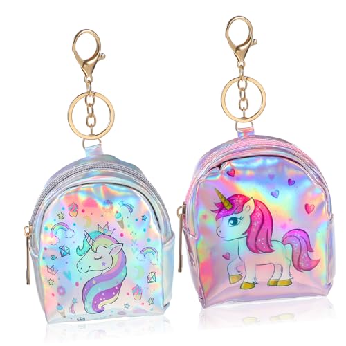 Healvian 2 Stück Mini Münzgeldbörse mit Einhorn PU Kleine Geldtasche mit Reißverschluss Schlüsselanhänger Reise Portemonnaie für Damen Vielseitig Modisch Sicherer Verschluss von Healvian