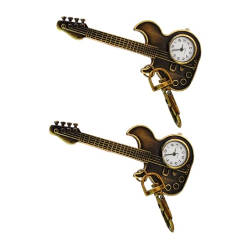 Healvian 2 Stück Modische Uhr Gitarren Schlüsselhalter Gitarren Keychian Uhr Schlüsselanhänger Vintage Taschenuhr Gitarren Charms Mini Taschenuhr Taschenuhrkette Digitale von Healvian