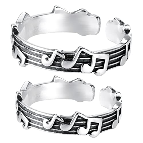 Healvian 2 Stück Musiknote Verstellbarer Offener Couple Ring Vintage Ringe für Verlobung Damen Herren Schmuck für Alltag und Festtage von Healvian