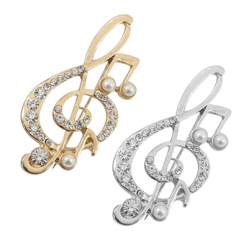 Healvian 2 Stück Musiknoten Broschen Teilig Anstecknadeln in Gold und Silber Modischer Notenschlüssel Schmuck für Musikliebhaber für Party Business und Alltag für Frauen von Healvian