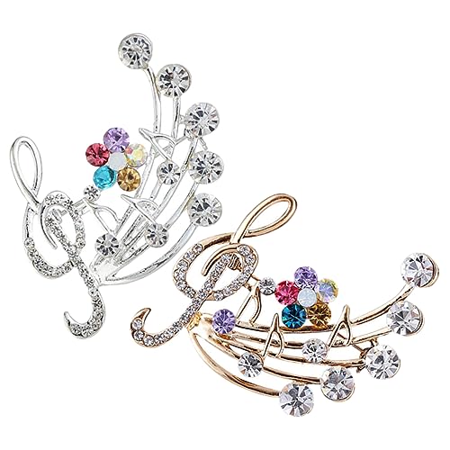 Healvian 2 Stück Musiknoten Broschen für Damen Glitzernde Anstecknadeln aus Legierung Musikthemen Schmuck Sichere Pins für Kleidung Eleganter Schmuck für Abendkleider von Healvian