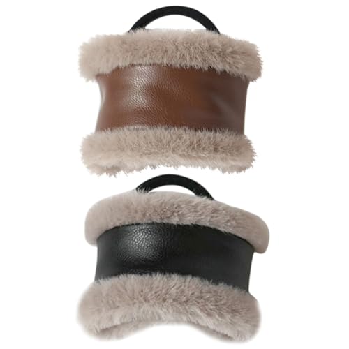 Healvian 2 Stück PU Leder Haargummi Vintage Ponytail Holder Elastisch Flauschige Haarschleifen für Damen Robustes Haarband für Dünnes und Dickes Haar Vielseitiger Haarschmuck für Alltag von Healvian