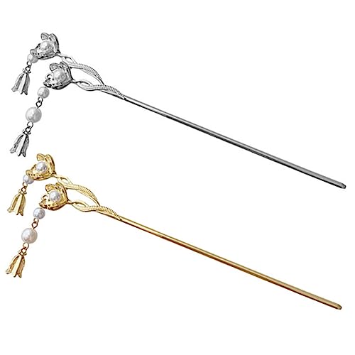 Healvian 2 Stück Perlenblumen Haarnadeln Mädchenform Perlen U Mädchen Haarschmuck Chinesische Haarstäbchen Haarstab Vintage Frisuren Accessoires Haarstyling Nadeln von Healvian