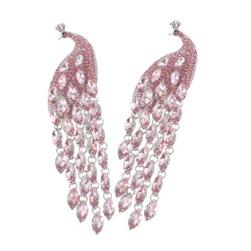 Healvian 2 Stück Pfauenbrosche Vintage mit Strass und Langen Quasten Anstecknadel für Kleidung Revers Schal und Hut Modisches Accessoire für Damen bei Besonderen Anlässen von Healvian