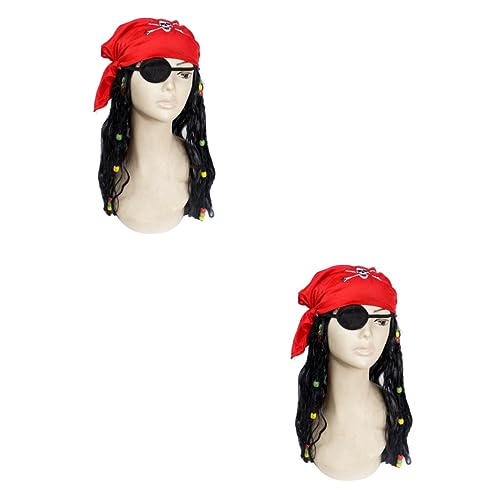 Healvian 2 Stück Piratenperücke Weibliches Piratenkostüm Cosplay Halloween Piratenzubehör Piratenkostüm Damen Outfit Kostüme Perücken Piratenanzug Piraten-kopfbedeckung Rot von Healvian