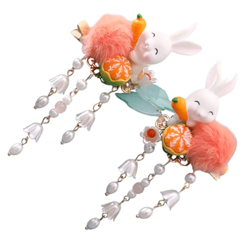 Healvian 2 Stück Plüsch Haarspange mit Hasenmotiv Chinesischer Stil Niedliche Bunny Haarklammer mit Quasten Modisches Haarschmuck Accessoire für Frauen Mädchen Besonderen Anlässen von Healvian