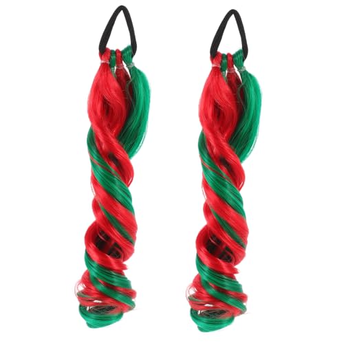 Healvian 2 Stück Ponytail Extension Curly Haarteil Teilig Bunte Kurze Haarverlängerung für Mädchen Komfortabel Sicherer Einfach zu Befestigen Grün Rot von Healvian
