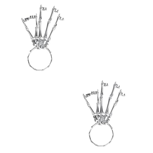 Healvian 2 Stück Punk Armband für Herren Verstellbar Skelett Hand Halloween Schmuck Elastisches Gothic Accessoire für Cosplay Party von Healvian