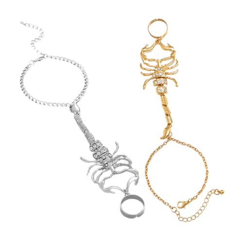 Healvian 2 Stück Punk Scorpion Finger Ring Handkette Teilig Extravaganter Schmuck für Frauen für Partys und Verstellbares Design Glänzende Healvian 2 Stück Punk Scorpion Finger Ring Handkette Teilig Extravaganter Schmuck für Frauen für Partys und Verstellbares Design Glänzende von Healvian