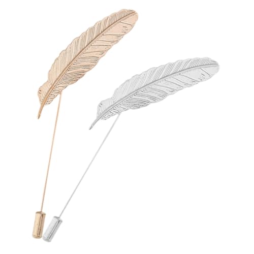 Healvian 2 Stück Retro Herren Broschen mit Federdesign Anstecknadeln für Hemdkragen Reversnadeln Silber und Gold Geeignet für Anzüge Partys und Festliche Anlässe von Healvian