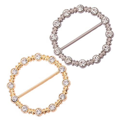 Healvian 2 Stück Runde Schalring Clips mit Funkelnden Imitationsdiamanten Eckknöpfe für Kleidung Teiliges in Gold und Silber Accessoires für Tücher Shirts Hochzeiten und Feiern von Healvian