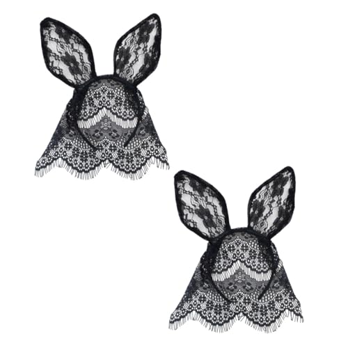 Healvian 2 Stück Schwarzes Spitzen Haarband mit Kaninchen und Katzenohren Teiliges Dekoratives Bequemes Party Kostümzubehör für Maskerade Cosplay Themen und Geburtstagsfeiern von Healvian