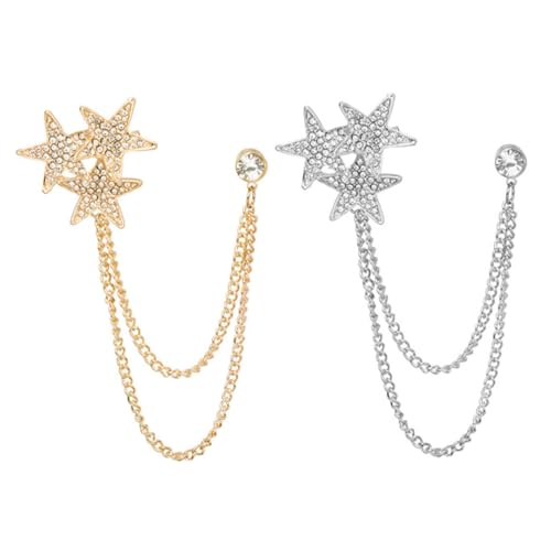 Healvian 2 Stück Stern Ketten Broschen Modisch Leichter Brust pin in Gold und Silber für Damen und Herren als Stilvolles Kleidung Abzeichen Schmuck Geschenk von Healvian