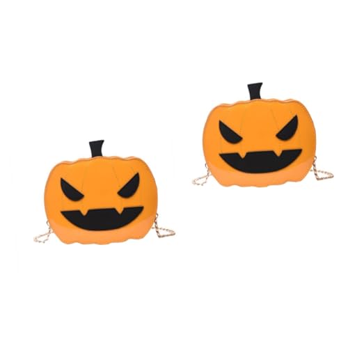 Healvian 2 Stück Stylische Halloween Kürbis Chain Bag Langlebigem PU Material Crossbody Schultertasche für Mädchen Geräumige Umhängetasche für Alltag Shopping und Reisen Süßes Kürbis Design von Healvian
