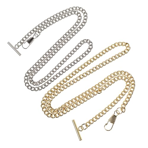 Healvian 2 Stück T Taschenuhrkette Fanny Schließe Gürtel Westenkettenmänner Brieftaschen Hose Kostüm Marienkäfer Weste Kette Stand Schwenken Ausfallen Goldene Taschenuhr Silver Eisen von Healvian