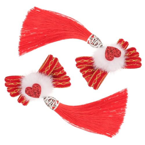 Healvian 2 Stück Tassel Haarklammern Rote Herz Haarspangen mit Schleifen Anhängern Hanfu Haarschmuck für Damen und Mädchen Schonend Modisch für Hochzeit und Alltag von Healvian